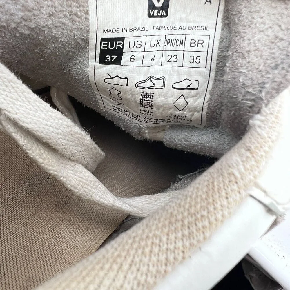 Veja V-10 Women Sz 6 White Neon Leather Brown Stitch V Logo Suede Training Shoes
